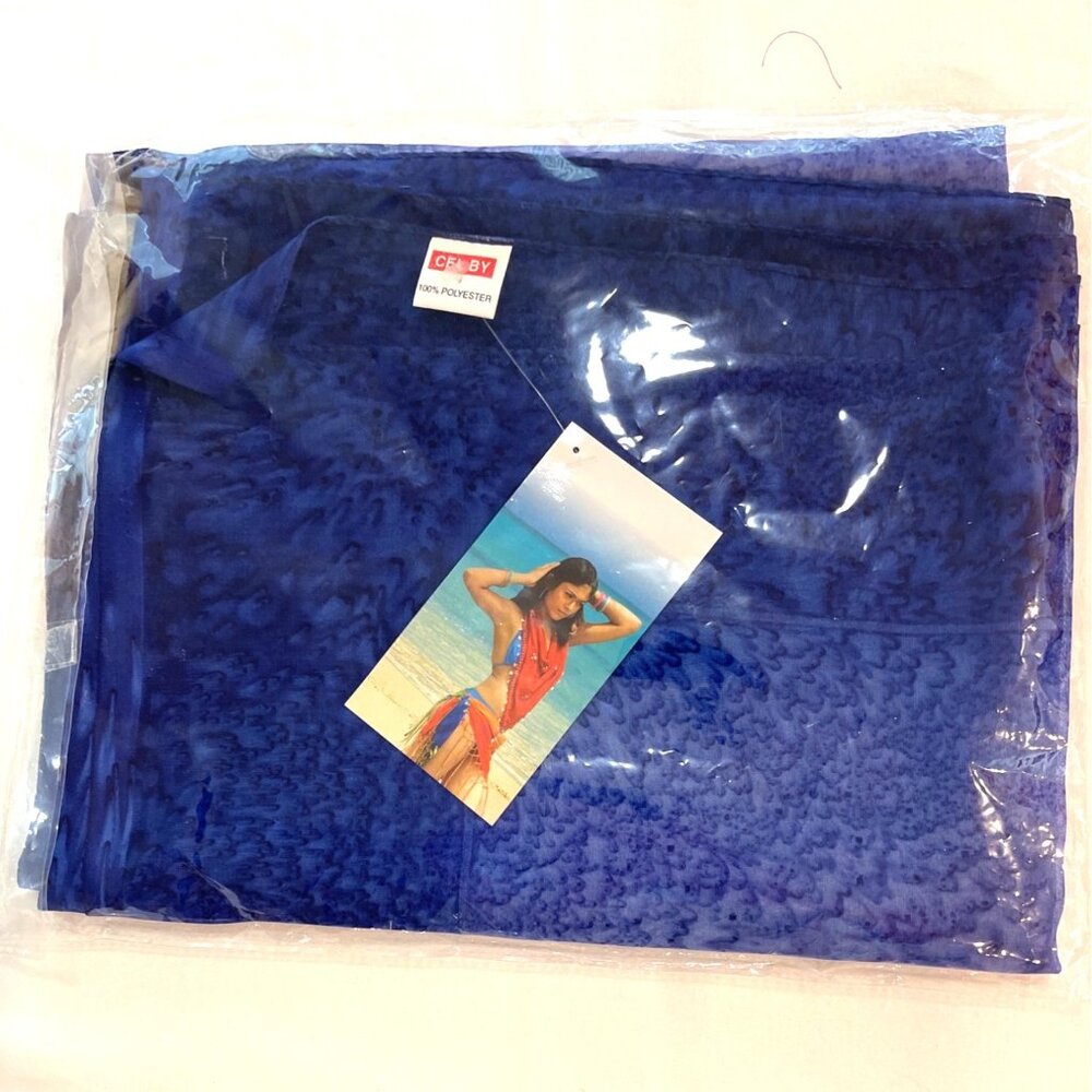 VTG 90s Caribbean Blue Gold Fish Bathing Swimsuit Cover Sarong Beach Wrap India - Picture 2 of 11